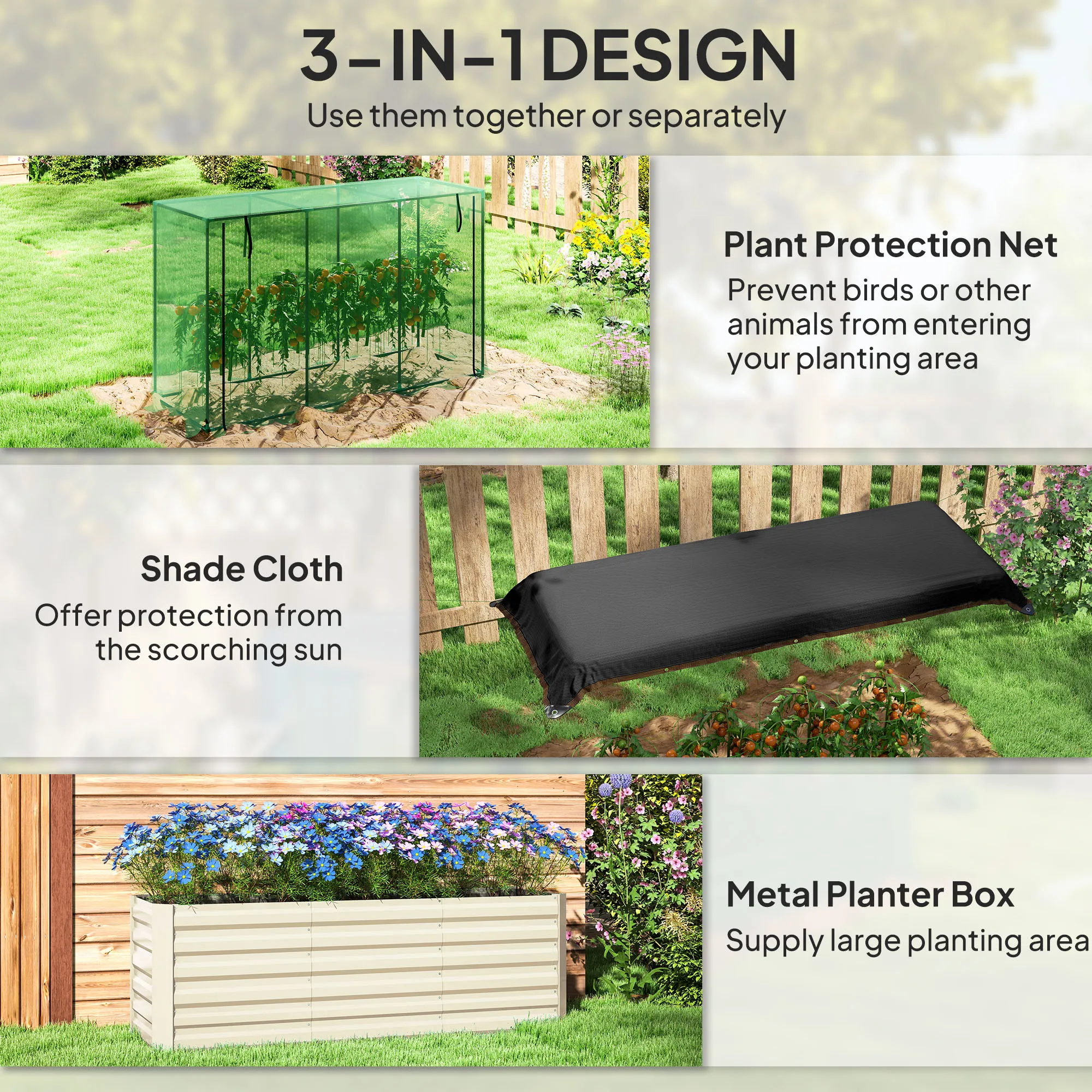 Galvanized Raised Garden Bed with Crop Cage & Shade Cloth, Beige - view 4