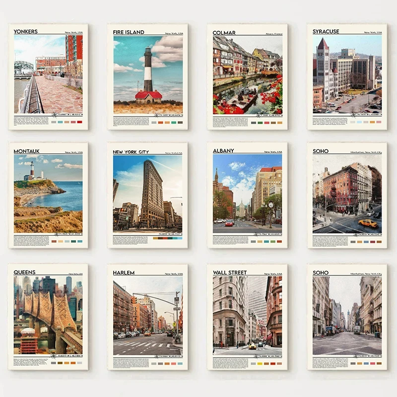 New York Manhattan Harlem Rochester Yonkers City Posters and Prints Canvas Printing Wall Art Picture for Living Room Home Decor