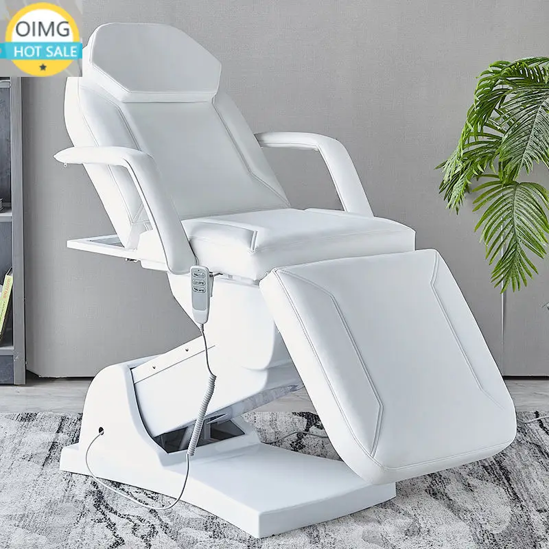 Ivory White PU Leather 3-Motor Electric Beauty Tattoo Massage Bed Electric Multi-Functional Standing Multifunctional