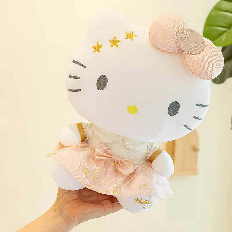 Peluche Kawaii Sanrio Hello Kitty Grande bambola di pezza Simpatico animale riempito Regalo di compleanno per bambini per ragazze Edizione in oro bianco