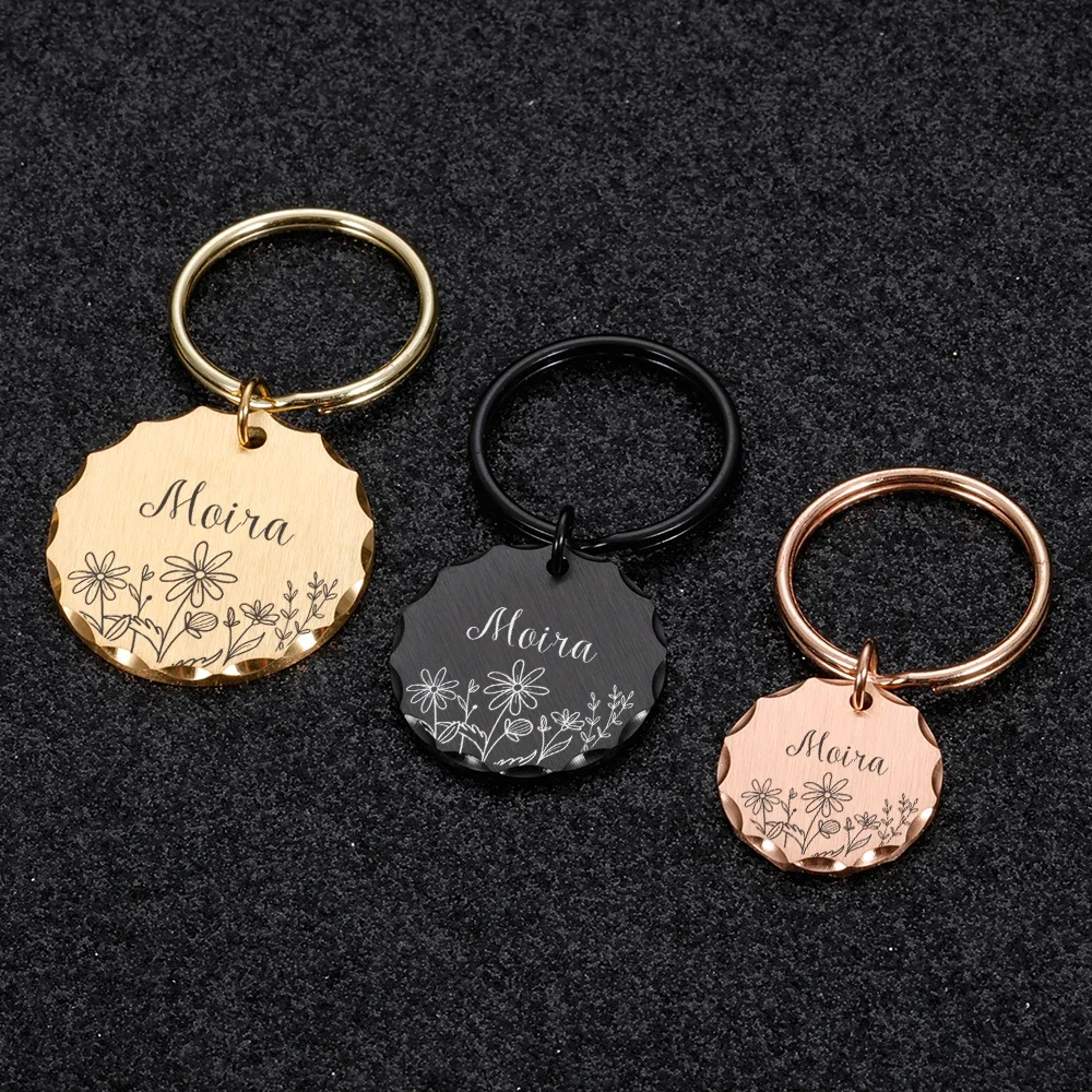 Personalized Dog Plate Cat ID Tag Engraved Collar Accessories Customized Puppy kitten Collar Pendant Jeweled Key Anti-lost Tags