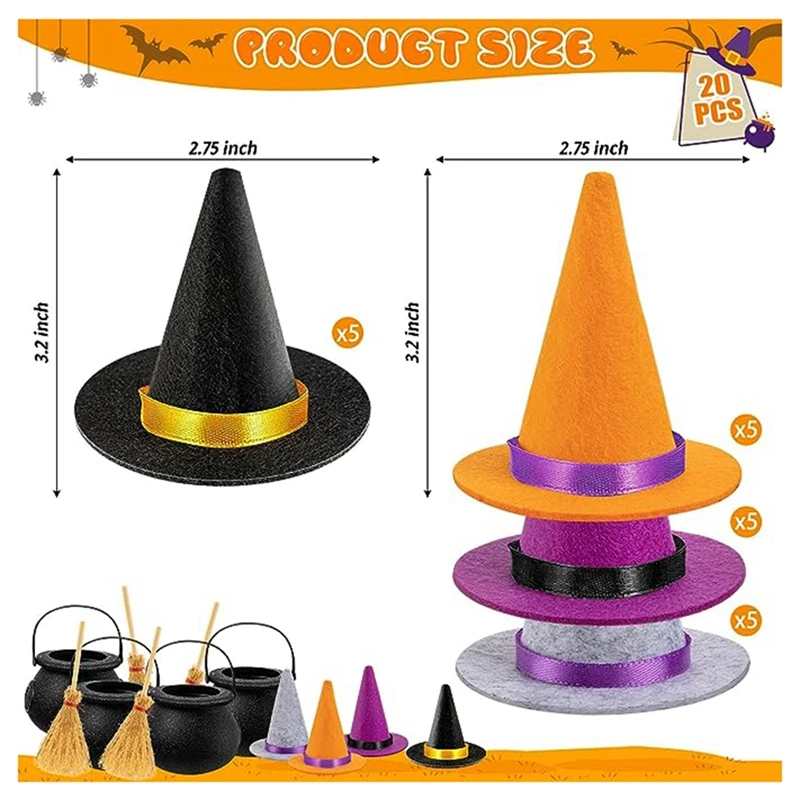 Imagem -04 - Mini Witch Halloween Chapéus Feltro Garrafa de Vinho Decoração do Partido Fácil de Usar Cores 23 Pcs