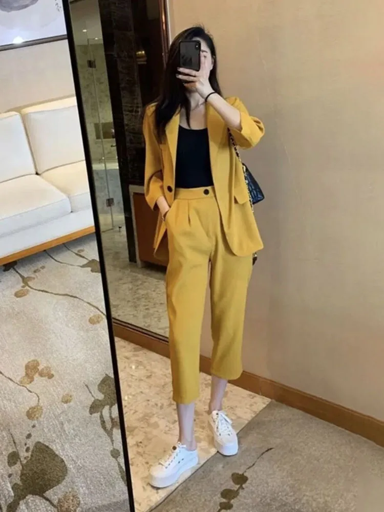 Casual Two Piece Set For Women Outfit Summer 2024 Fashion Blazer Coats New In Pant Sets Jackets Outerwears Suit Female