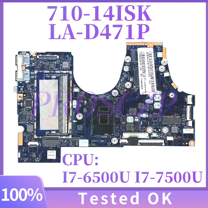Placa base LA-D471P para Lenovo Ideapad Yoga YOGA 710-14ISK 710-15ISK, placa base para ordenador portátil con CPU I7-6500U I7-7500U GPU 2G