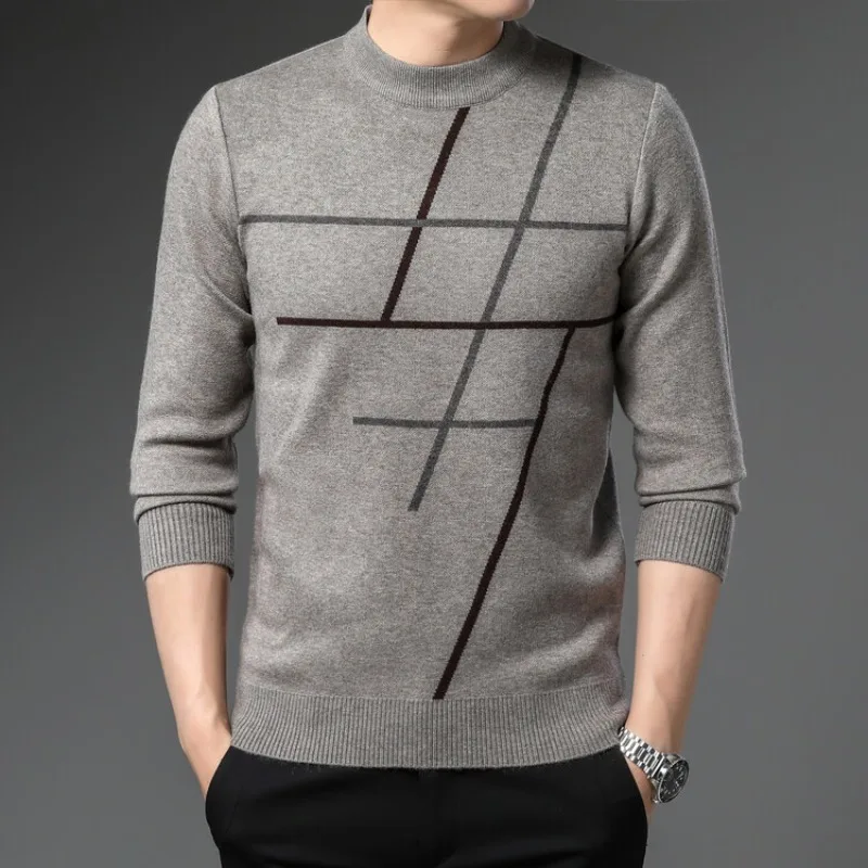 2023 Fall and Winter New Men\'s Fashion Casual Pullover Sweater Striped Long-sleeved Round Neck Knitwear