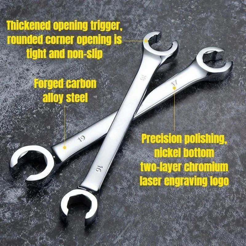 6-27mm Oil Pipe Flare Nut Wrench Set Full Polish High Torque Hand Tool Open-end Brake Spanner for Car Repair Disassembly Tool