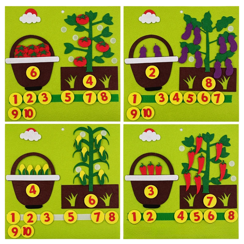 Baby Early Education Parent-child Interactive Toys Montessori Vegetables Number Math Felt Non-woven Pasting Toys