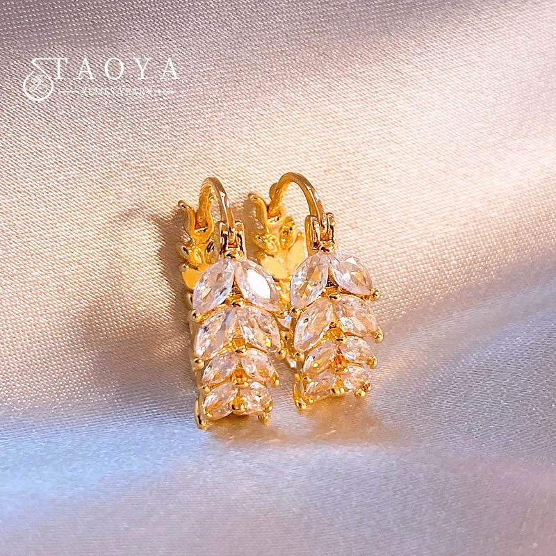 

Sparkling Design Zircon Wheat Ear Shaped Metal Circular Hoop Earrings For 2025 Fashion Jewelry Women's Party Luxury Accessories