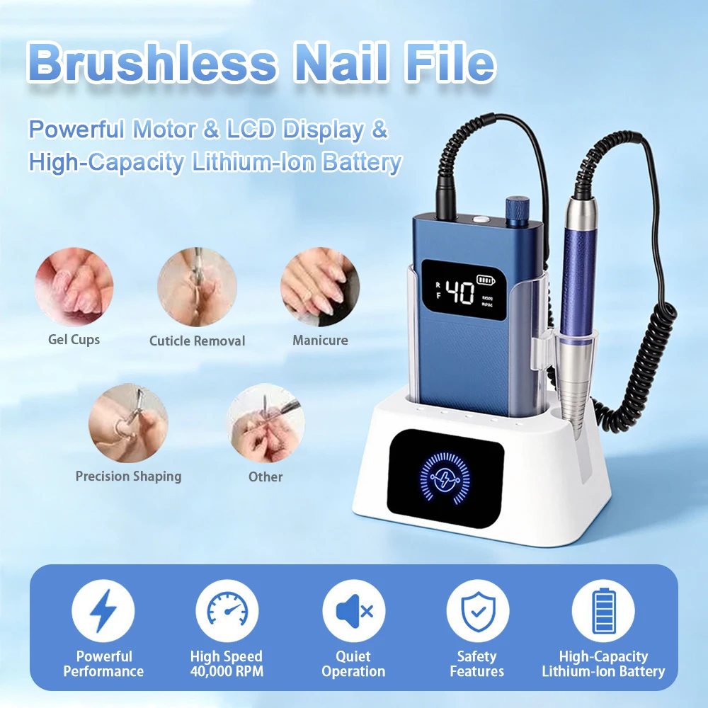40000RPM Professional Portable Rechargeable Electric Nail Drill High Capacity Battery Nail Drill Machine