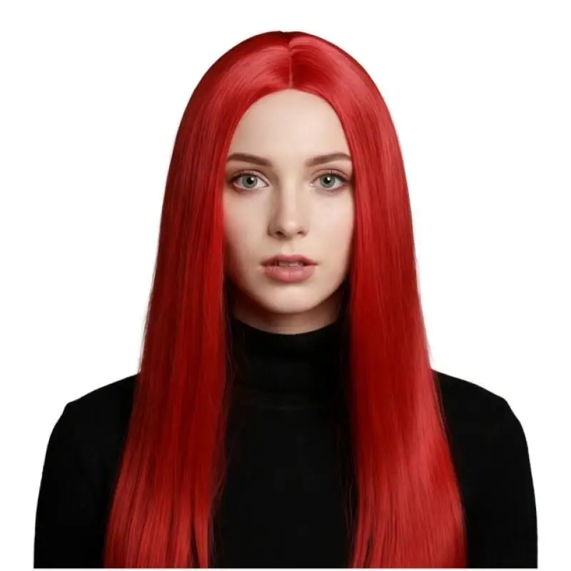 Perruque de Cosplay Anime The Nightmare Before Sally pour femmes, cheveux synthétiques longs rouges d'halloween avec raie centrale 70CM, accessoires de perruques