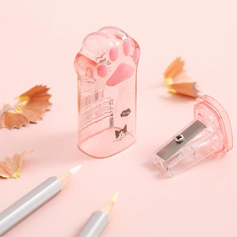 Cute Cat Paw Pencil Sharpener Kawaii Stationery Taille Crayon Transparent Office School Supplies Sketching Pencil Sacapuntas