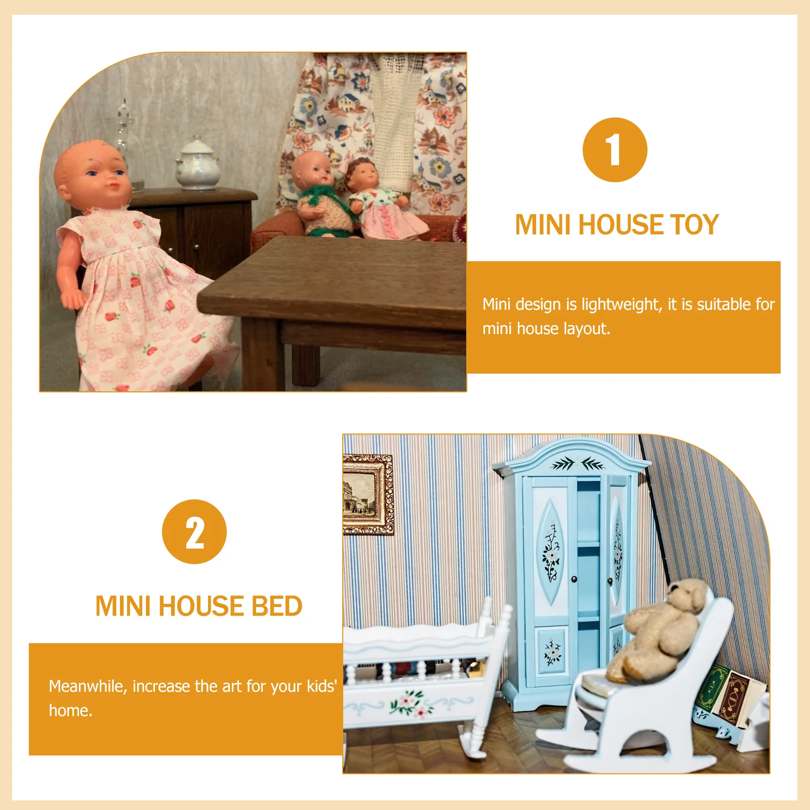 MINI เตียงสองชั้น 1/12 Scale Small House Decor ของเล่นห้องชุดเฟอร์นิเจอร์เครื่องประดับ Miniature ไม้ห้องนอนเตียงไม้