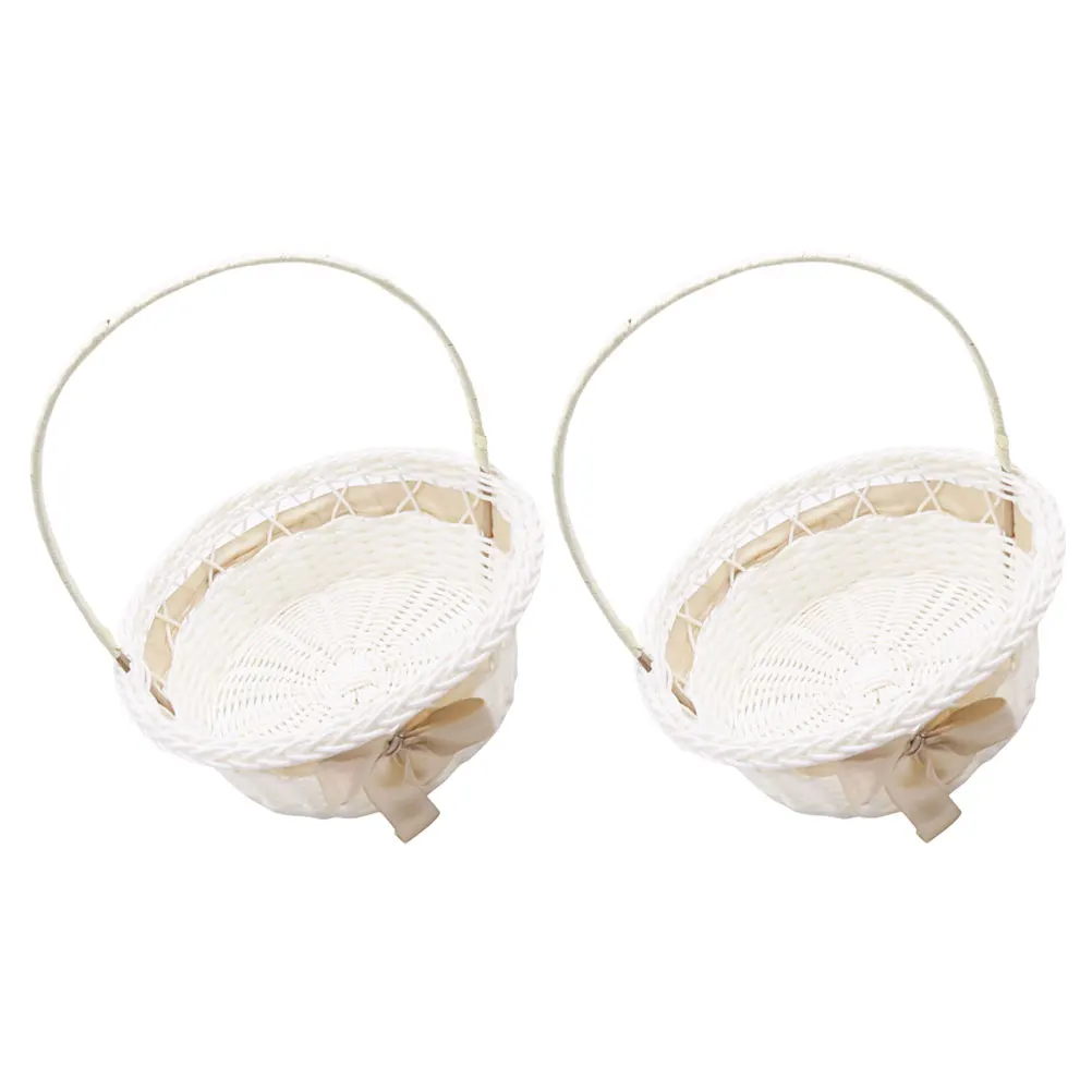 

2pcs H made Woven Flower Baskets 16x20cm Light Coffee Rustic Bridal Storage Baskets Safe Wear Resistance Practical Wedding