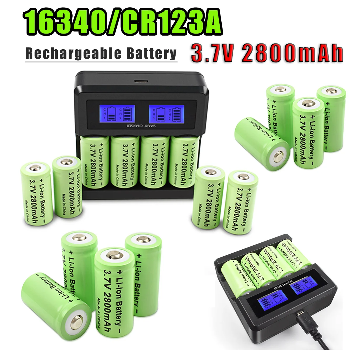 2800mAh Rechargeable 3.7V Li-ion 16340 Batteries CR123A Battery+LCD Charger for Arlo Security Camera For 16340 CR123A Battery