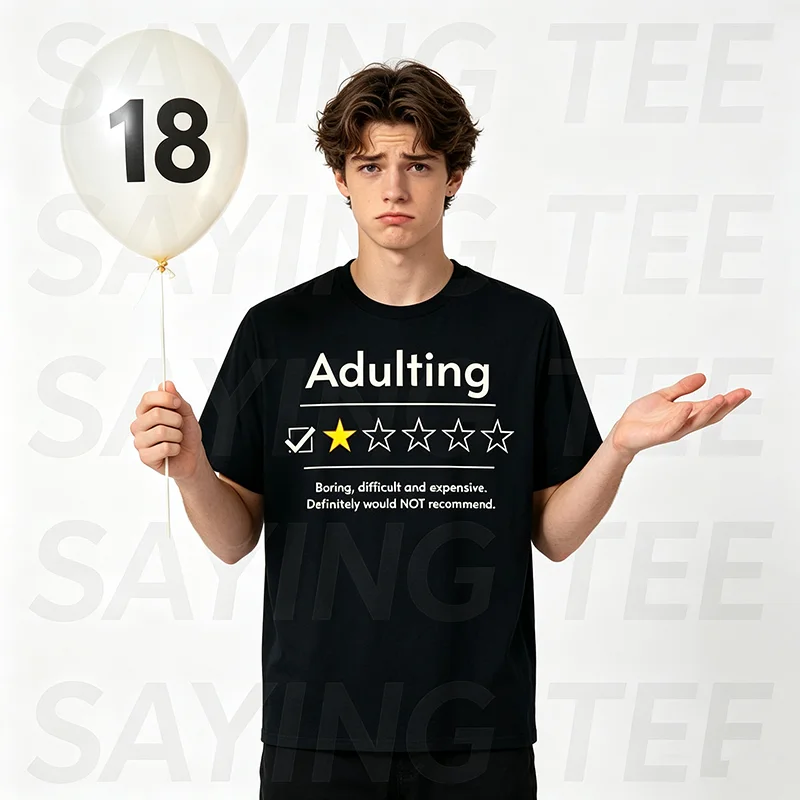 Kleidung zum 18. Geburtstag für Erwachsene | Lustiges 1-Sterne-T-Shirt mit Spruch „Adulting“ – Y2K-Humor für 18-Jährige – Detail 6