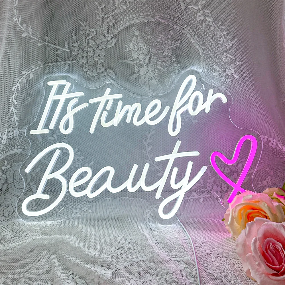 It's Time for Beauty Neon Sign Beyoutiful Neon Signs Wall Decor Nails Salon Beauty Eyelash Hair Salon Studio Beauty Room Decor