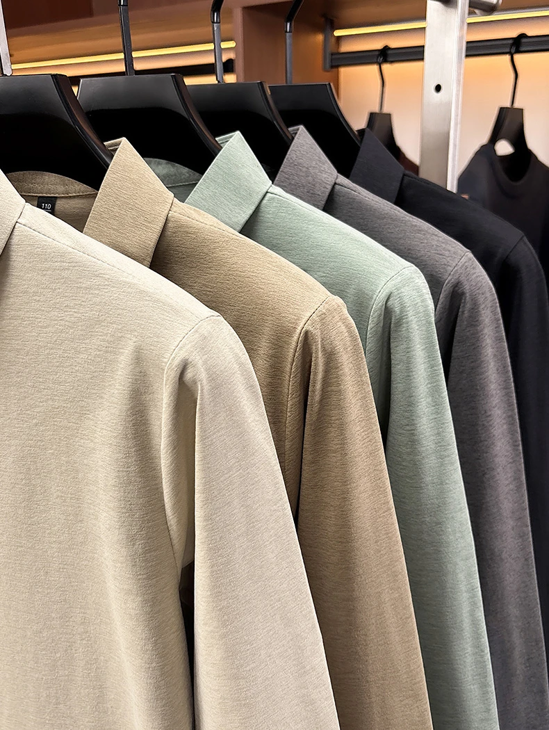 Herren Business Casual Langarm-Poloshirt Frühling Herbst Komfortables Atmungsaktives Arbeitsoberteil für Formelle Anlässe T-Shirts für Männer – Detail 5