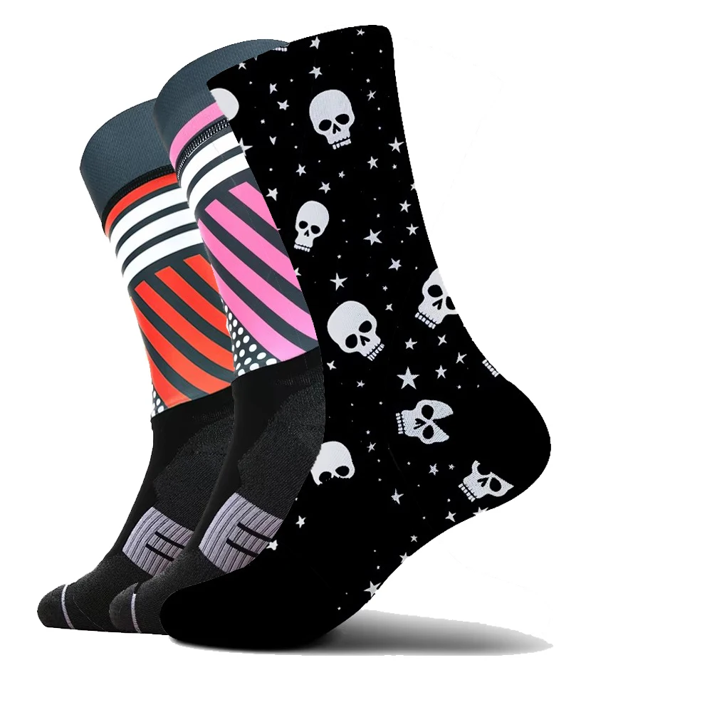 

Модные велосипедные носки унисекс, дышащие быстросохнущие компрессионные спортивные носки в горошек с черепами/полосками