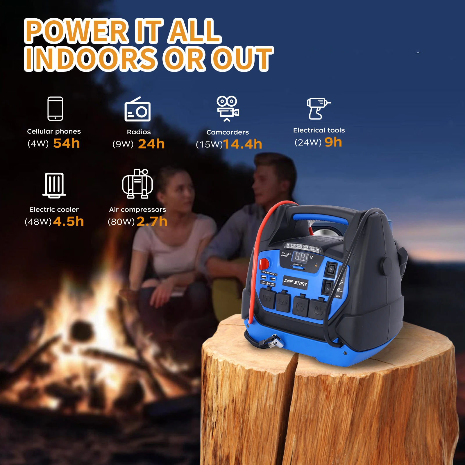 Rechargeable Jump Starter for Gas Diesel Vehicles - 1800 Amps with Air Compressor and AC, 12V DC, USB Power Station