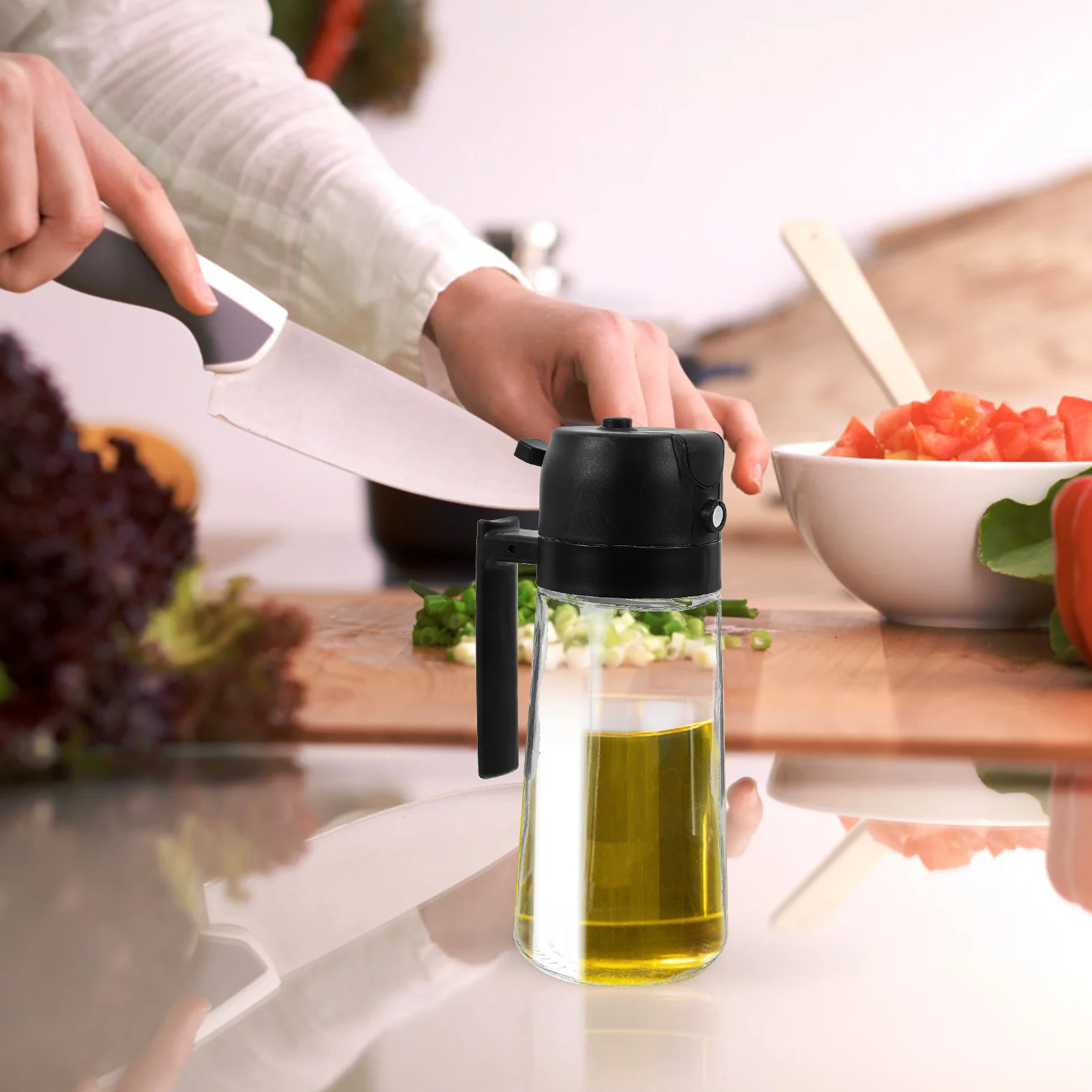 

470ml Large Capacity Glass Oil Dispenser Bottle Reusable Olive Vinegar Holder Kitchen Soy Sauce Container White Color