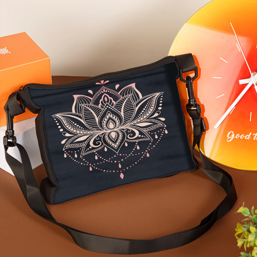 1pc Fashion Crossbody Bag Navy Blue Lotus Flower Pattern Shoulder Bags For Women Casual Travel Daily Use With Adjustable Strap A