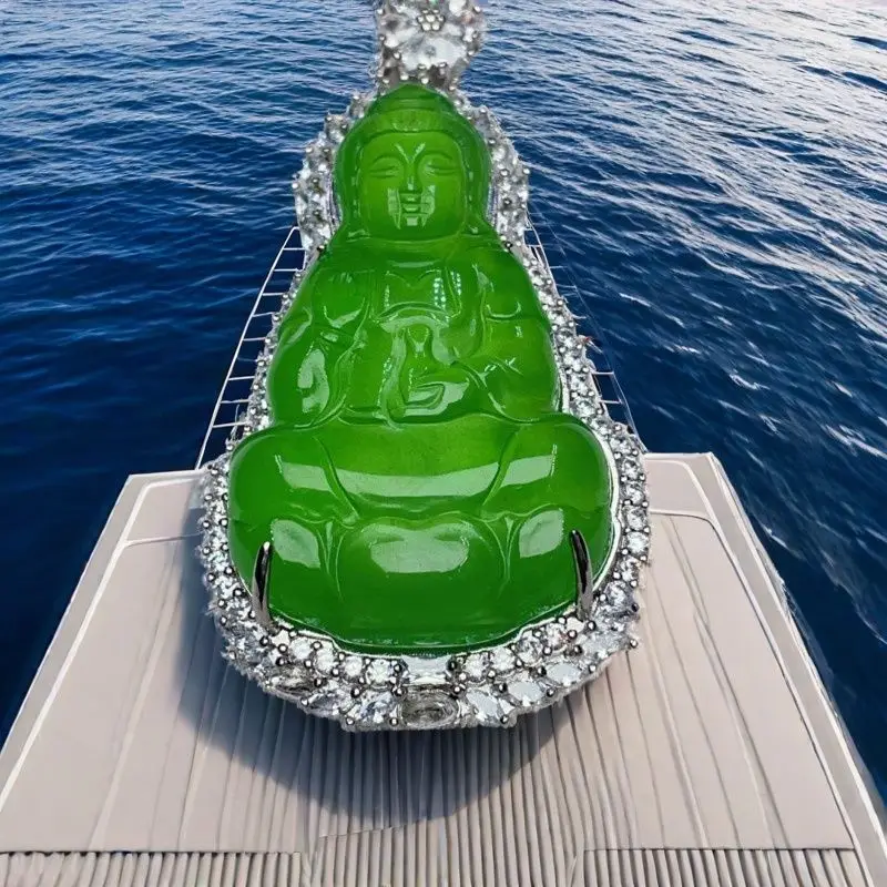 

Jade Emperor Green High Ice Inlaid Guanyin Jade Jade Pendant