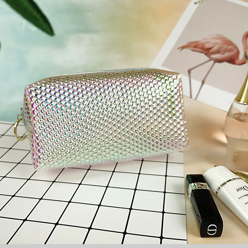 Iridescent TPU color makeup bag square storage peach heart diamond point dots star embossing spot travel bag