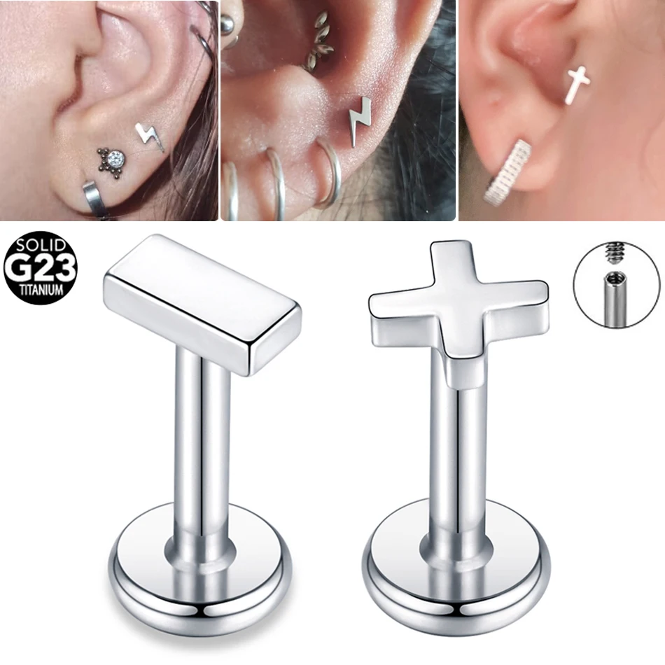 1/5PC Titanium 16G Moon Snake Labret Bar Rings Crystal Flower Tragus Helix Ear Cartilage Stud Earring Piercings Women Jewelry