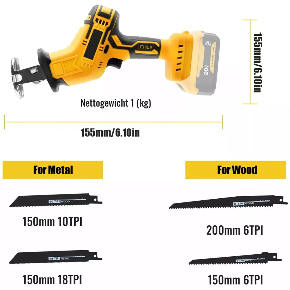 Sega alternativa a batteria per DeWalt 20V Batteria Sega alternativa portatile senza spazzole Utensile elettrico per taglio legno e metallo SENZA BATTERIA