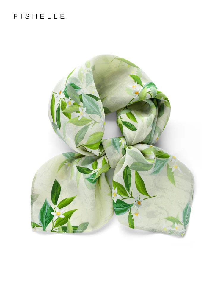 

Green gardenia flower100% natural silk scarves crepe de chine square scarf hijab shawl luxury gift 62*62 women wrap neckerchief