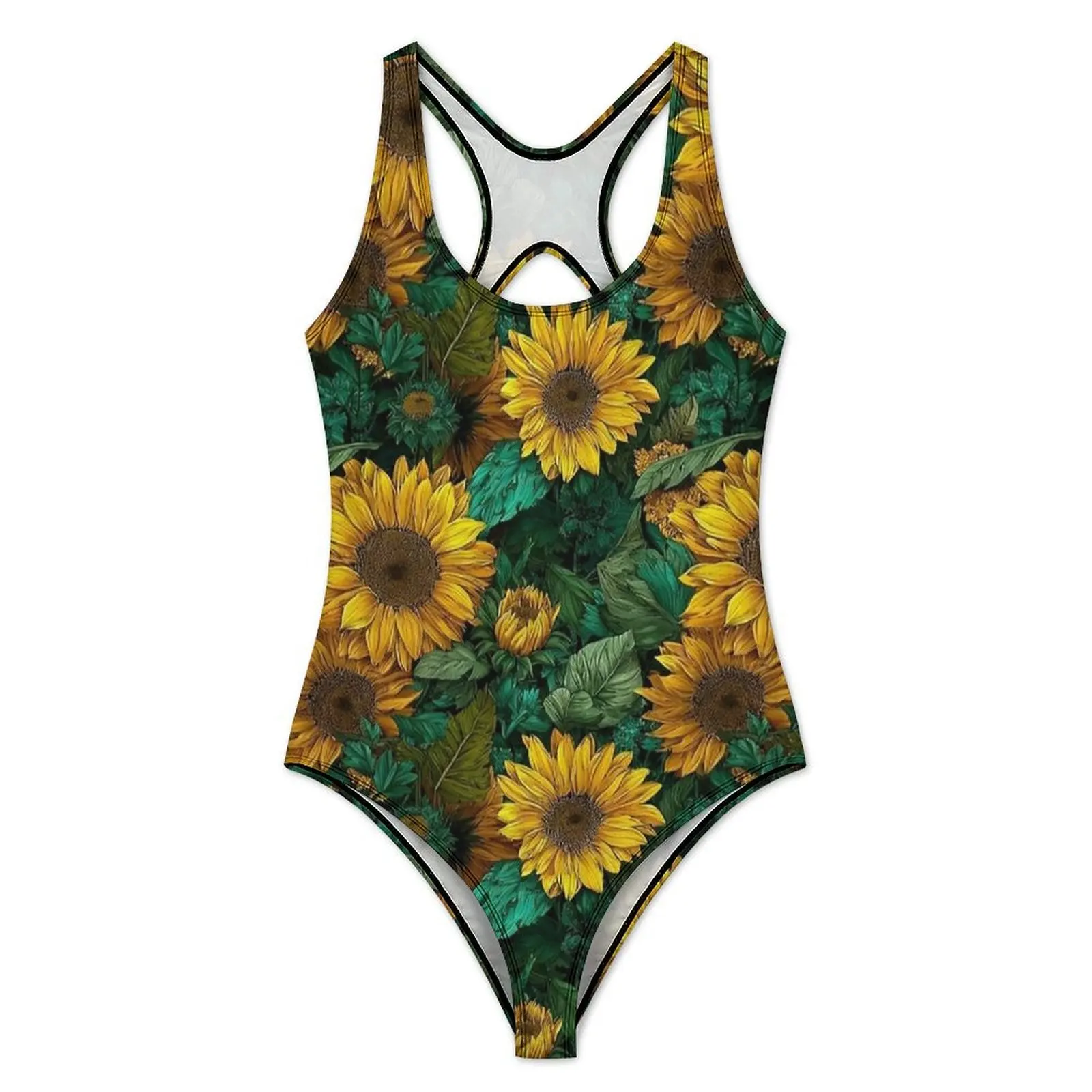 Whimsical Sunflower Flower Print Swimsuit Sexy  Ladies Swimwear One Piece Aesthetic Swimsuits Sport Push Up High Cut Beach Wear