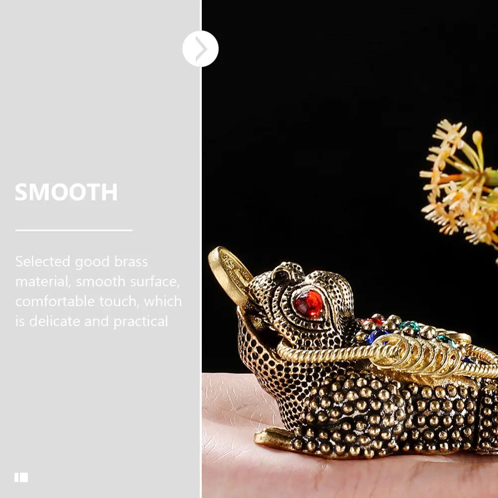 Solid Brass Toad Statue Elegant Vintage Design Flat Bottom Stable Desk Toad Decoration Home Office Table Centerpiece Fengshui