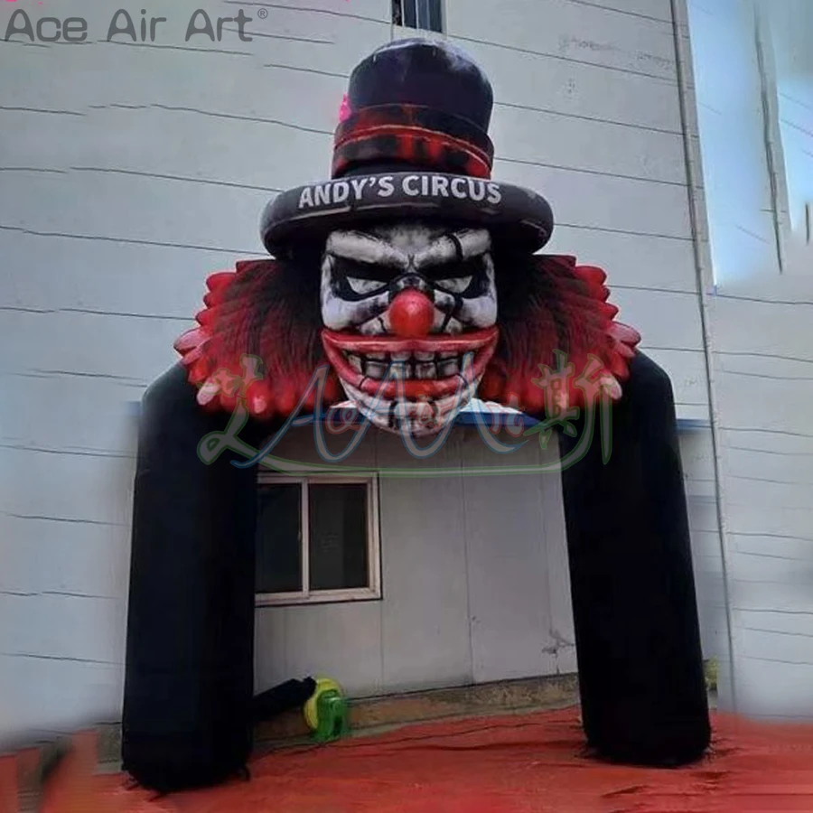 

3m Wx4m H Outdoor Inflatable Arch Scary Black Smile Clown Halloween Decoration Entrance Party Archway