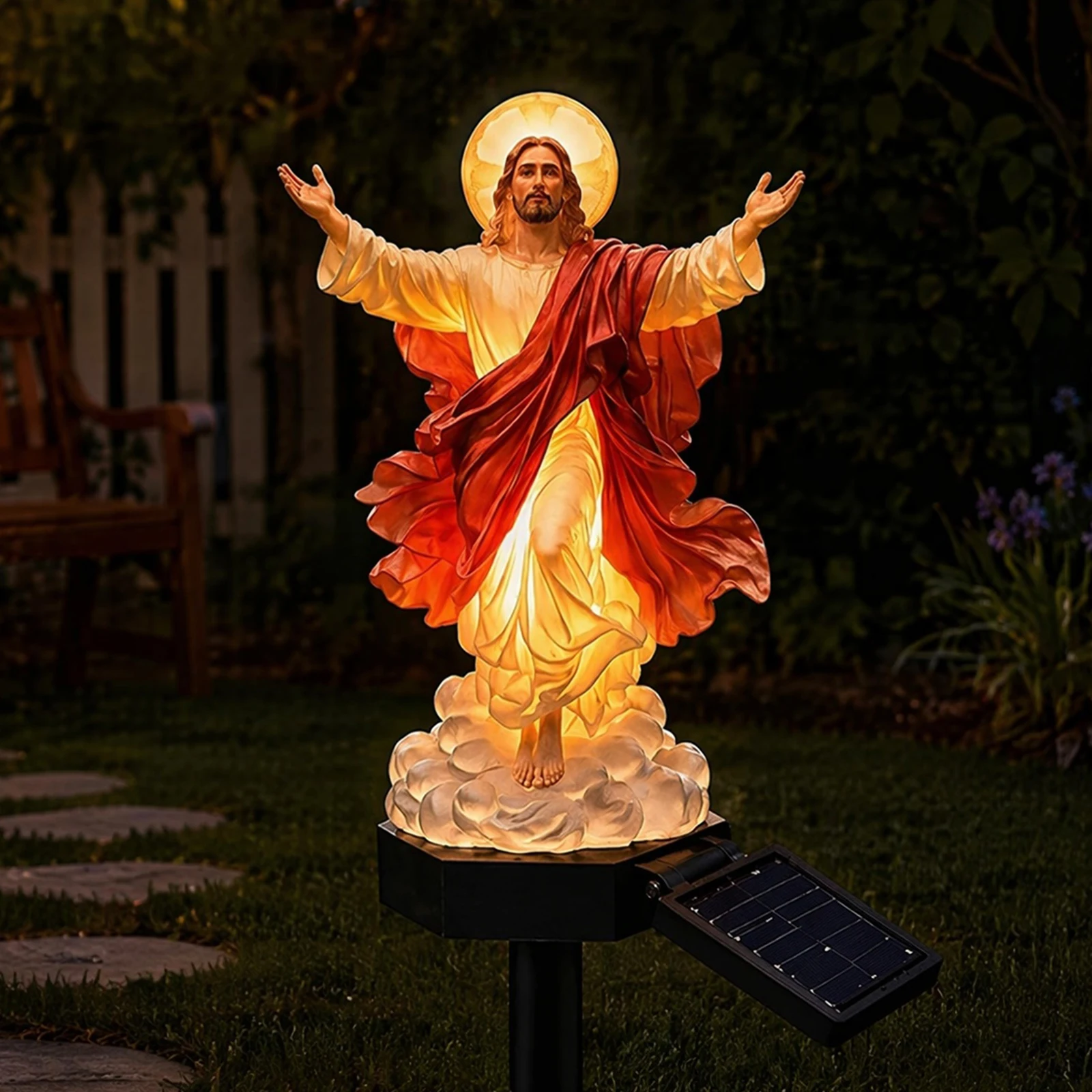 Solar-Powered Jesus Garden Statue with Glowing Night Lamp & Versatile Lighted Jesus Figurine for Garden Patio Lawn Decoration view 2
