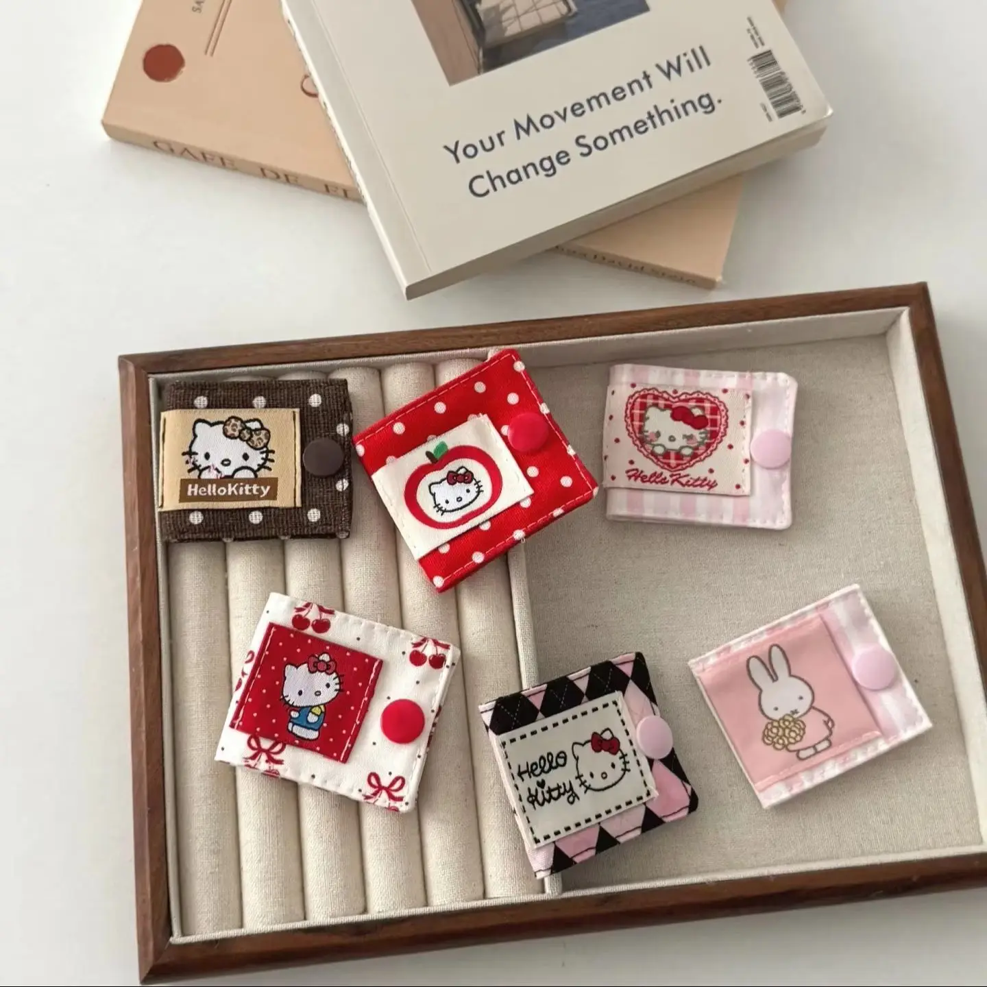 Data Cable Storage Clip Handmade Sanrio Cute Kitty Fabric Earphone Data Cable Charging Cable Storage Card Holder
