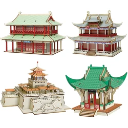 Chinese Pavilion 3D Wooden Puzzles DIY Assembly Building Model Kits Famous Architecture Jigsaw Toys For Children Christmas Gifts