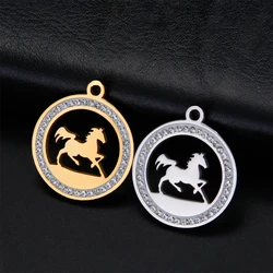 5pcs/Lot Wholesale Crystal Horse Charms For Jewelry Making Stainless Steel Animal Charm Diy Necklace Earrings Pendants Accessory