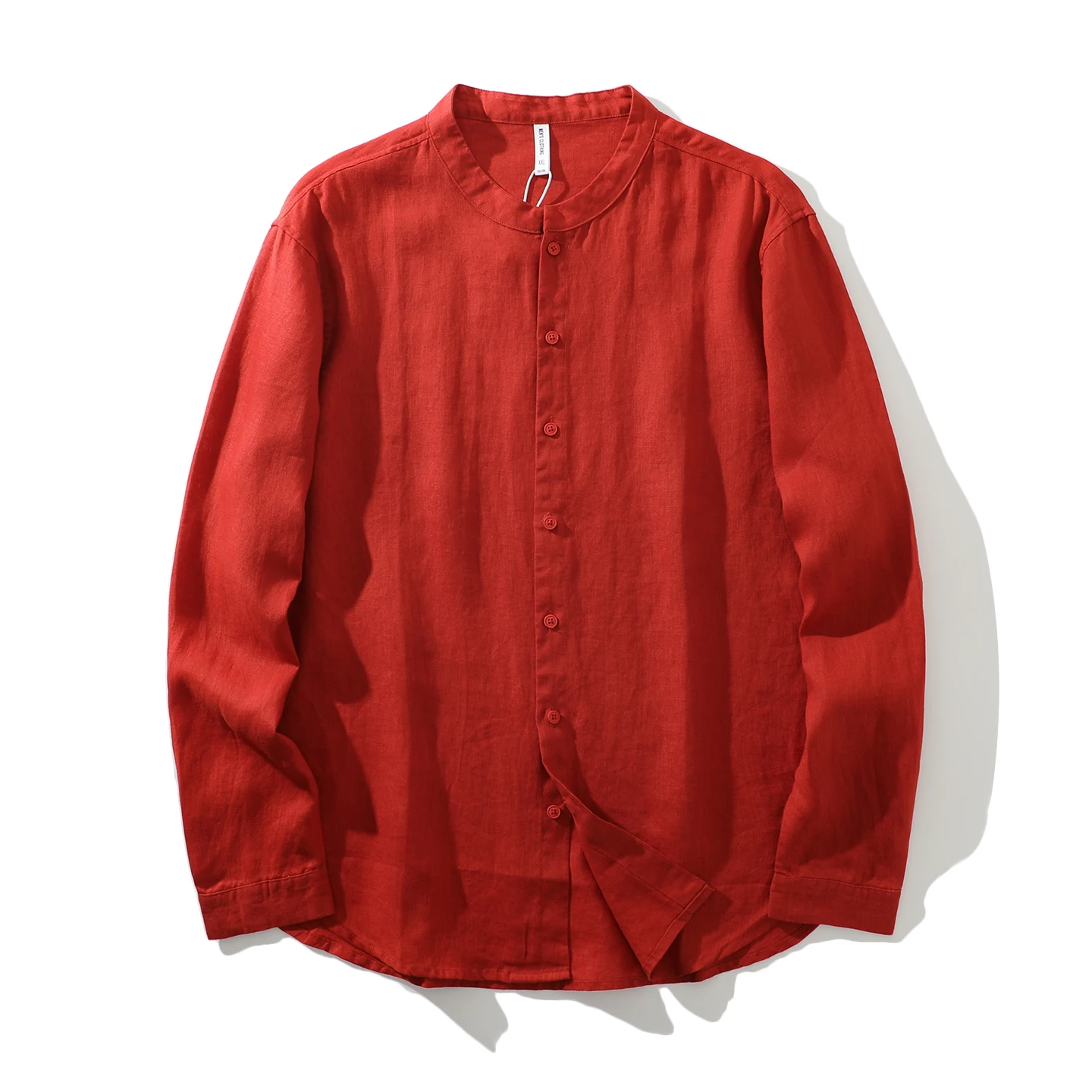 100%linen, Casual Outdoor Business Pure Color Fashionable Breathable Retro Breathable Stand-up Collar Loose-fitting Casual Shirt