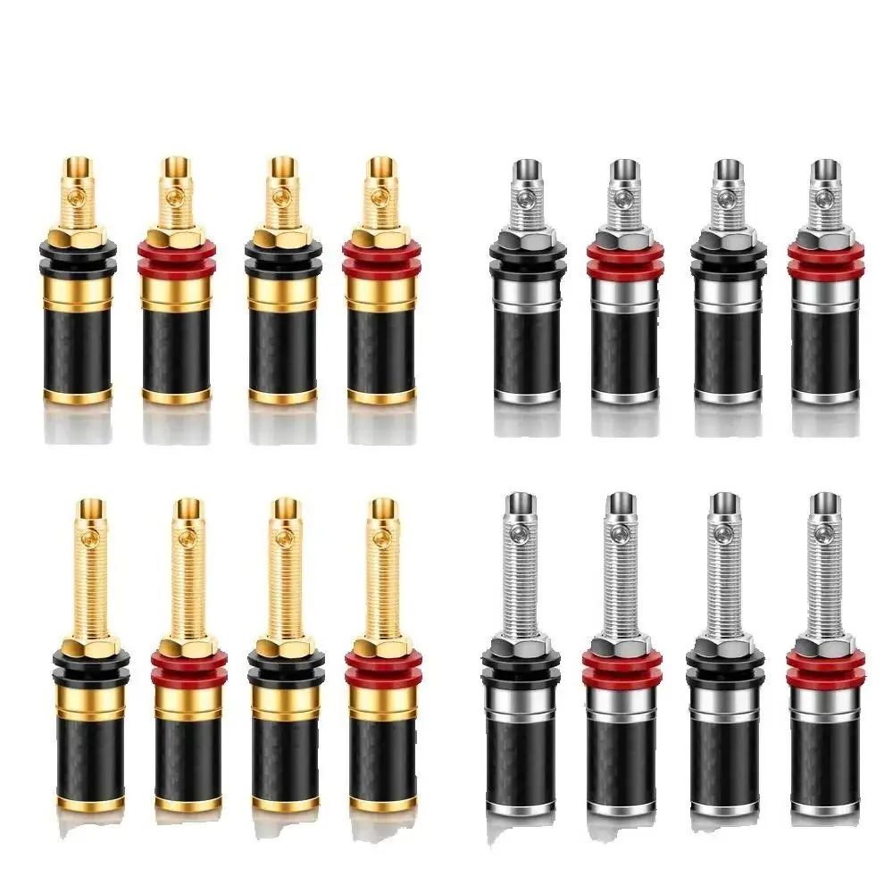 4Pcs Carbon Fiber Terminal Binding Post Gold/Rhodium Plated Banana Jack Connector CF45G/R AMP Banana Plug Socket Terminal