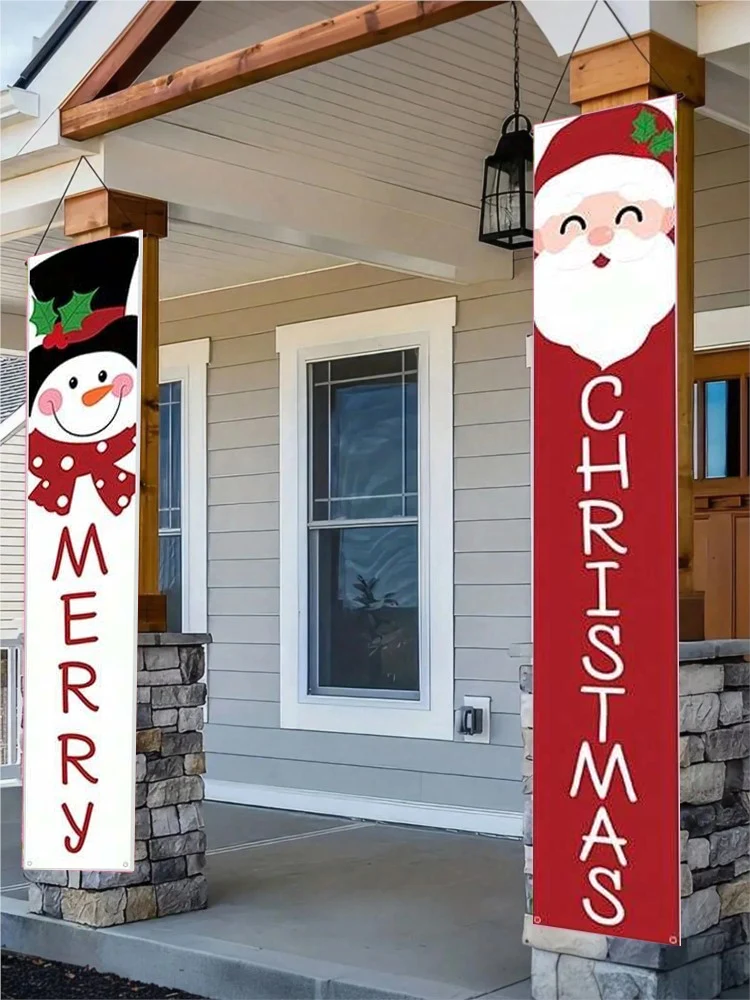 1 Pair Christmas Hanging Banner, Merry Christmas Doorway Decor With Cute Santa Claus And Snowman, Elegant Outdoor Indoor Decor