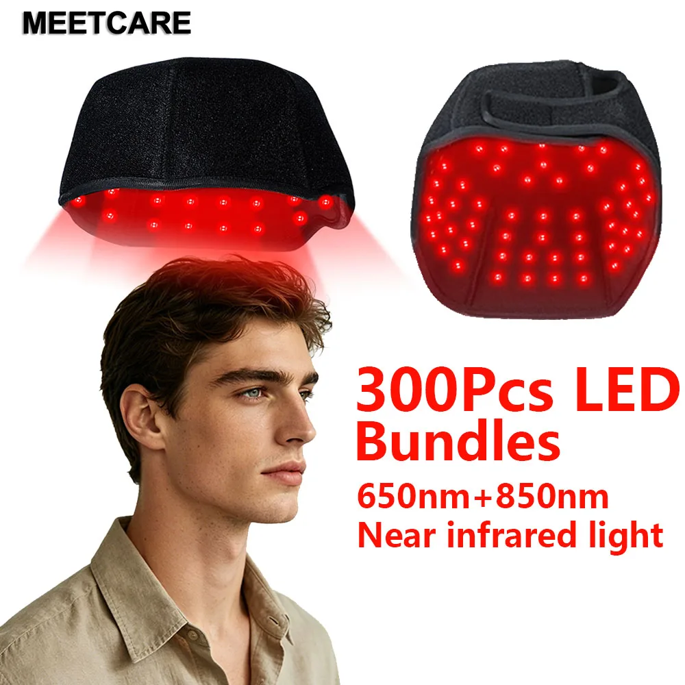 

Шапка для роста волос 300Pcs Beams с красным светом 650 нм и ближним инфракрасным светом 850 нм, терапевтическая, против выпадения волос, расслабляющая массажер для кожи головы, перезаряжаемая