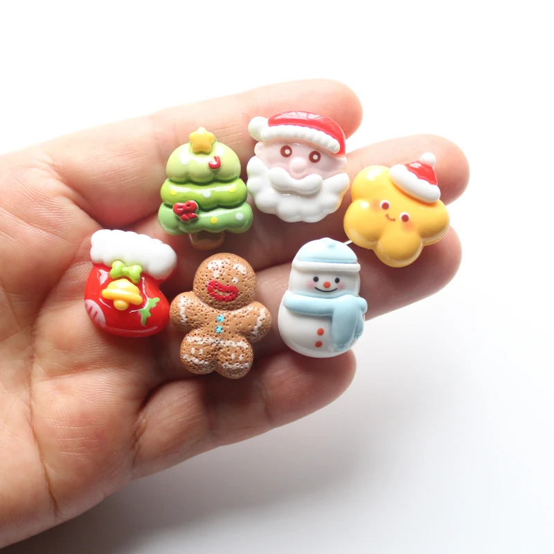 10pcs Christmas Snowman Trees Star Cute Santa Claus Sock Flatback Figurine Scrapbook Resin DIY Jewelry Decor Embellishment Craft