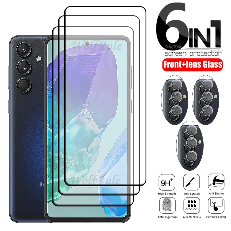 

6-in-1 For Samsung Galaxy M55 Glass Samsung M55 5G Tempered Glass Full Cover Glue 9H Screen Protector Samsung M55 5G Lens Glass