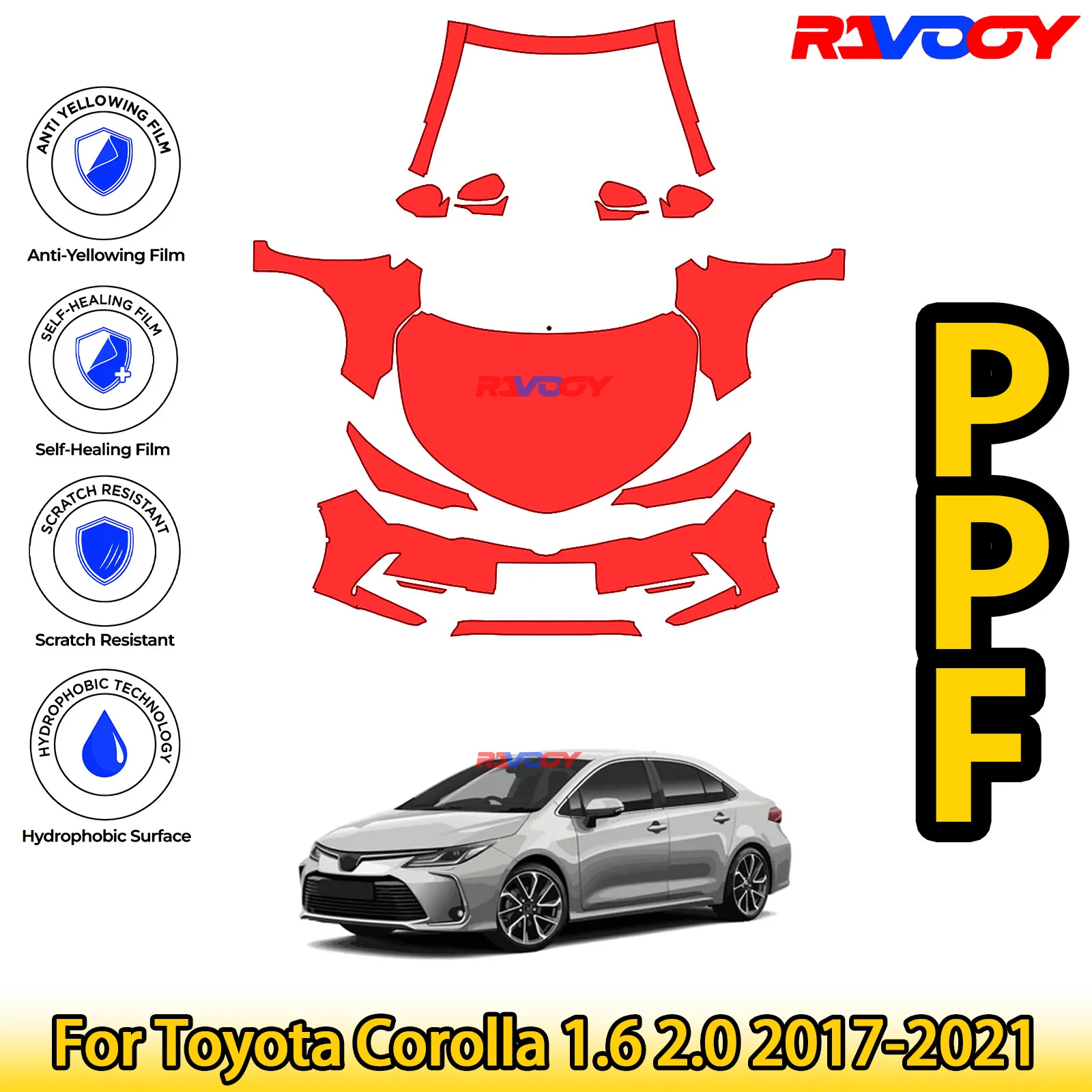 

For Toyota Corolla 1.6 2.0 2017-2021 Glossy Matte Black Precut front PPF Kit Paint Protection Film