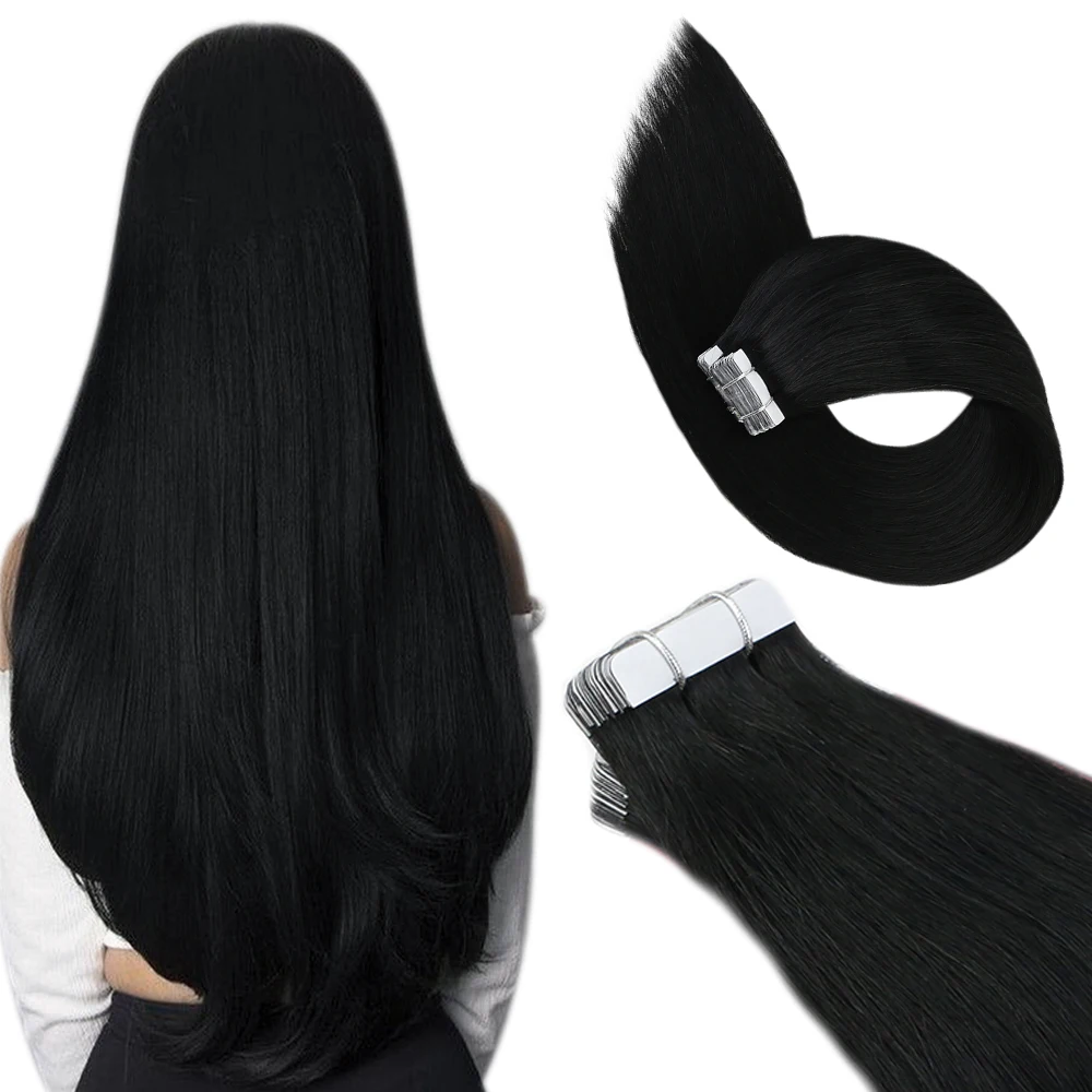 Ugeat Tape in Echthaar Exten sinos für Frauen Einfarbiges Tape in Haar Exten sinos Echthaar für lange Größe 26-28 Zoll 20p/40p 6