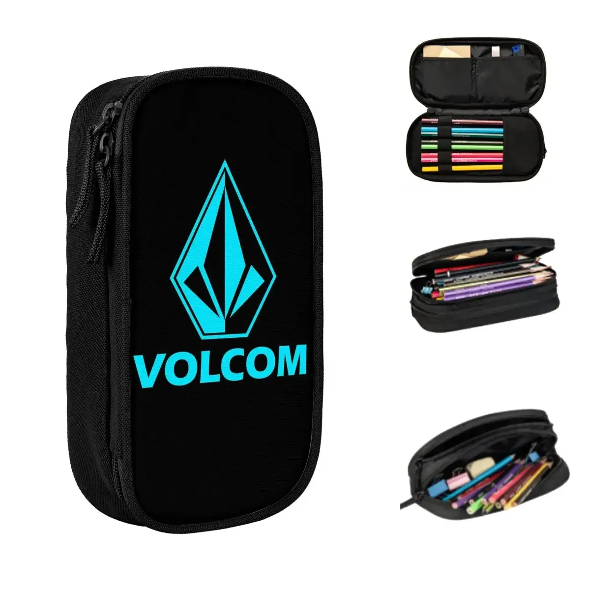 Volcom Logo (4) Pencil Cases Large Storage Pen Bags Pen Box Pencil Pouch For Boys Girls Students Stationery School Office