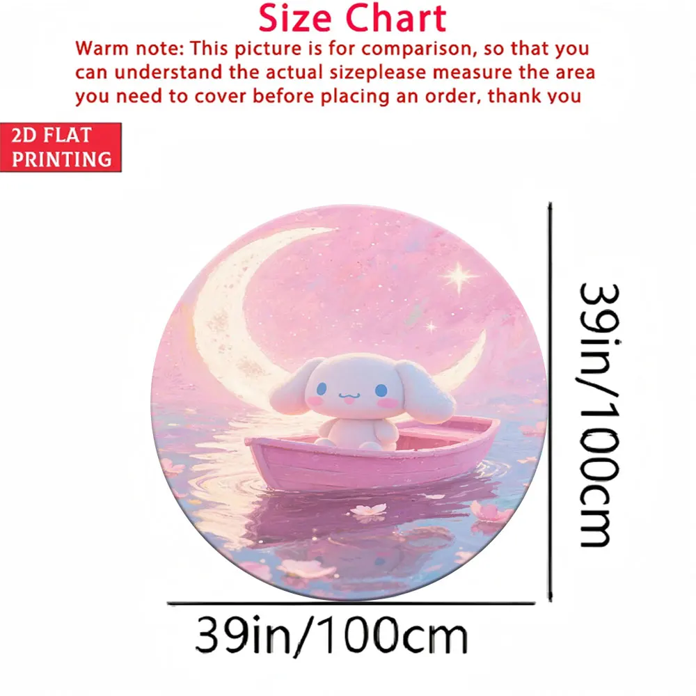 

Мягкий круглый коврик для детской комнаты, с принтом Cinnamoroll Moon Boat Fantasy, 2D, плоский, 100 см, нескользящий круглый ковер