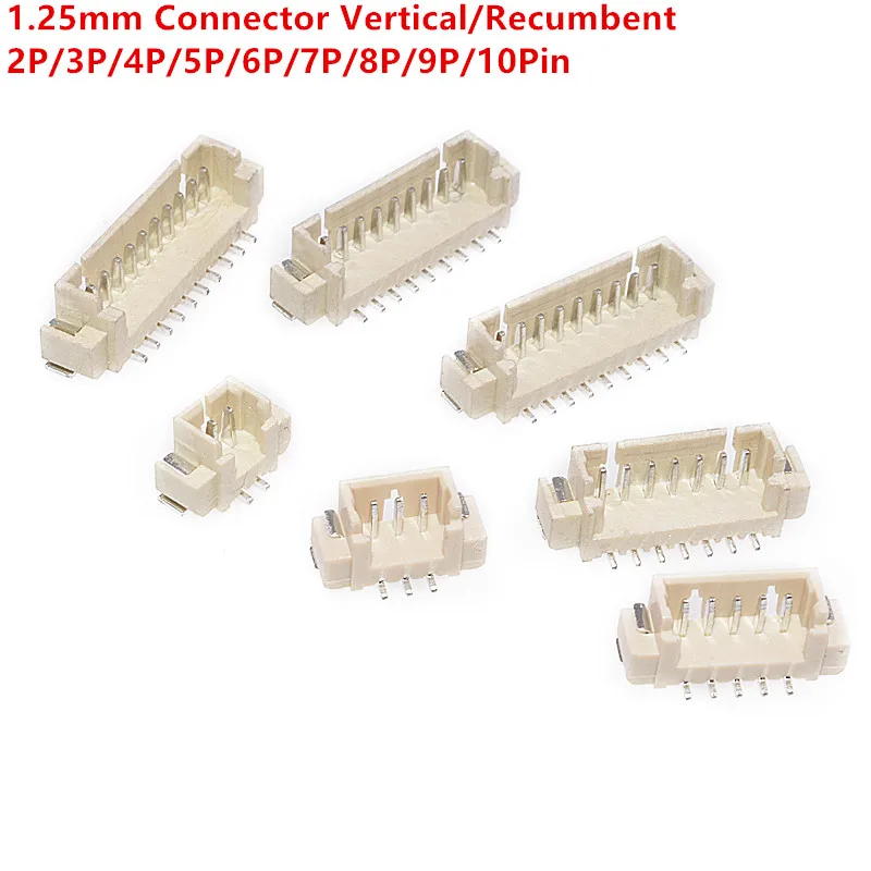 

20PCS 1.25mm Connector Horizontal SMD Vertical/Right Angle Type Male JST Socket Plug 2P/3P/4P/5P/6P/7P/8P/9P/10Pin