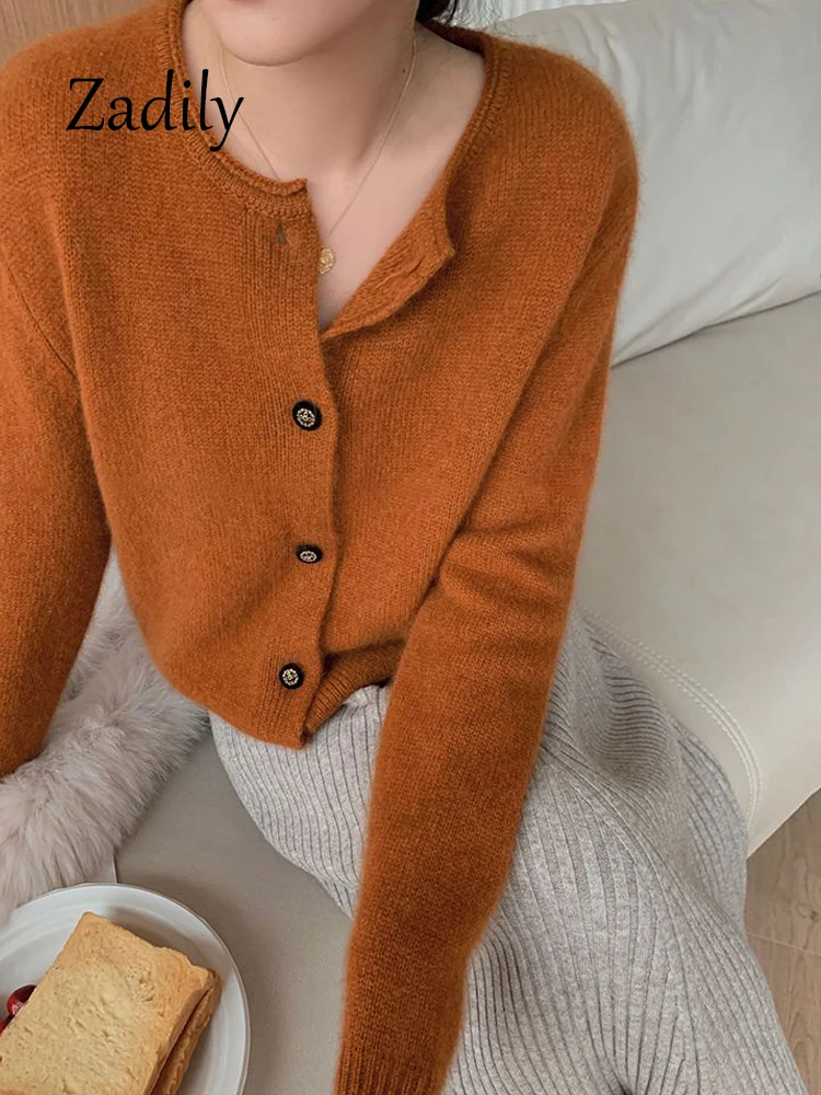 

Zadily 2023 Winter Minimalist Long Sleeve Women Cardigan Sweater Korea Style Causa Knit Button Up Coat Warm Solid Color Clothing