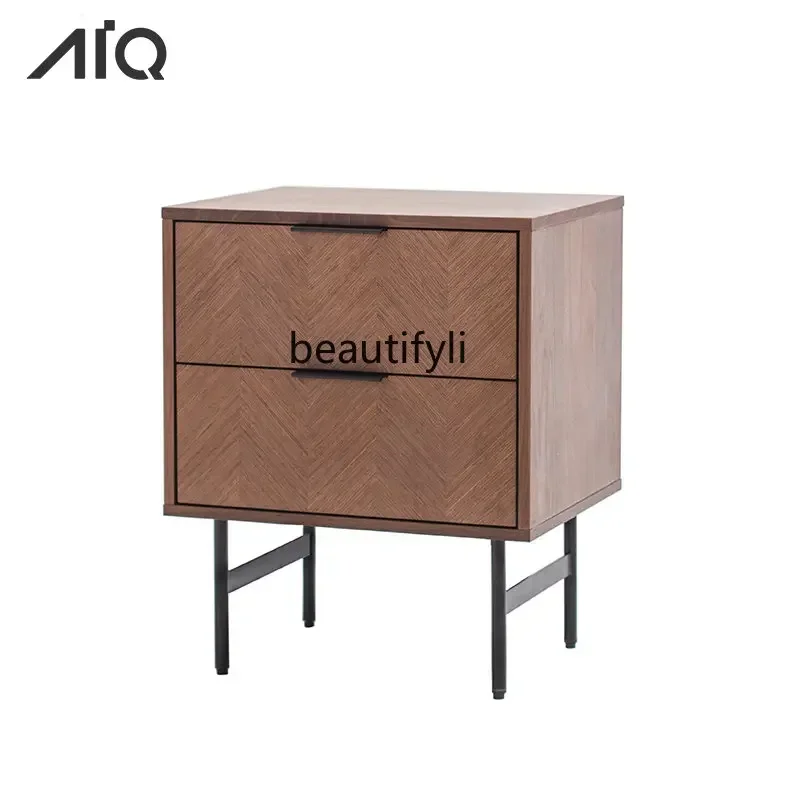 New Modern Minimalist Walnut Color Bedside Table Bedroom Storage Cabinet Minimalist Bedside